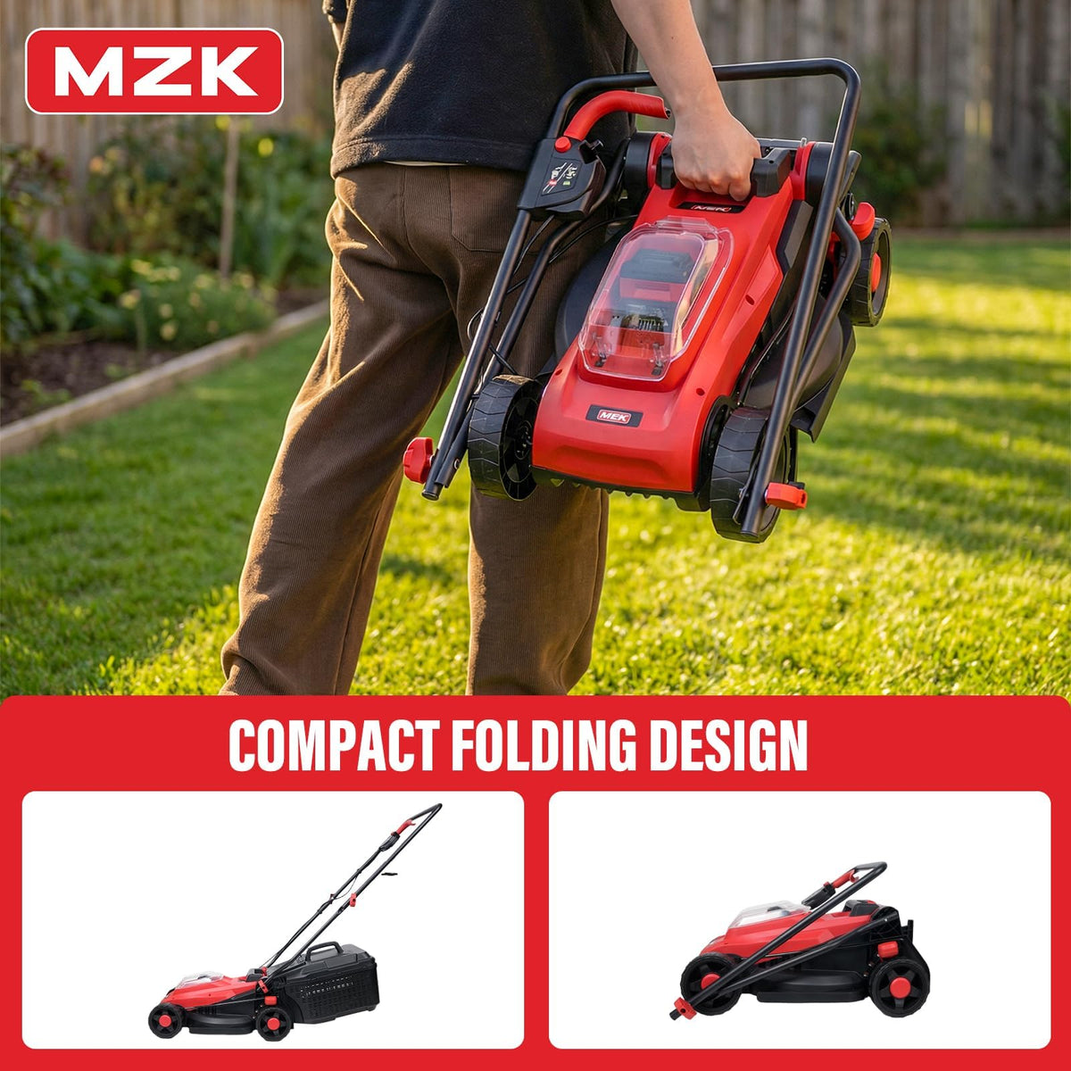 MZK 20V 13-Inch Brushless Cordless Electric Lawn Mower