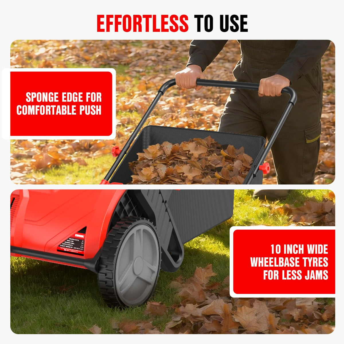 EWORK 26-Inch Push Lawn Sweeper – 3.5 cu.ft. Hopper for Yard Cleanup