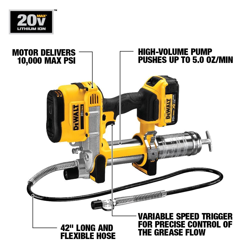 DEWALT 20V MAX Cordless Grease Gun Kit 10,000 PSI DCGG571M1