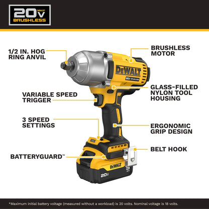 DEWALT 20V MAX Brushless 1/2" High Torque Impact Wrench (DCF900P1)