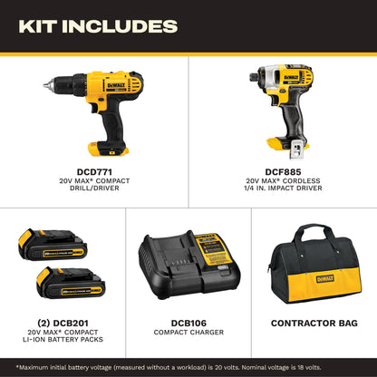 DEWALT 20V MAX Drill & Impact Driver Combo Kit 2 Batteries DCK240C2