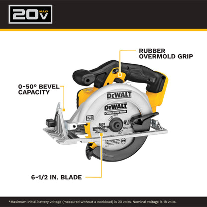 DEWALT 20V MAX 6-1/2" Cordless Circular Saw Bare Tool (DCS391B)