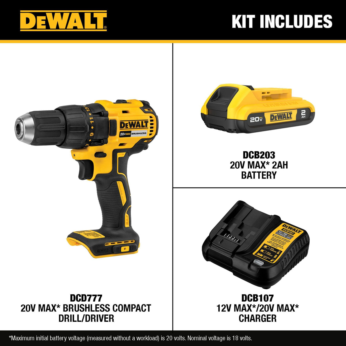 DEWALT 20V MAX Brushless Cordless Drill Driver 1/2 In DCD777D1