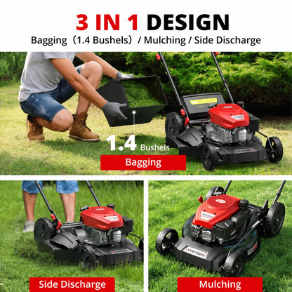 AMERISUN 21" Self-Propelled Gas Lawn Mower | 170cc OHV | 3-in-1