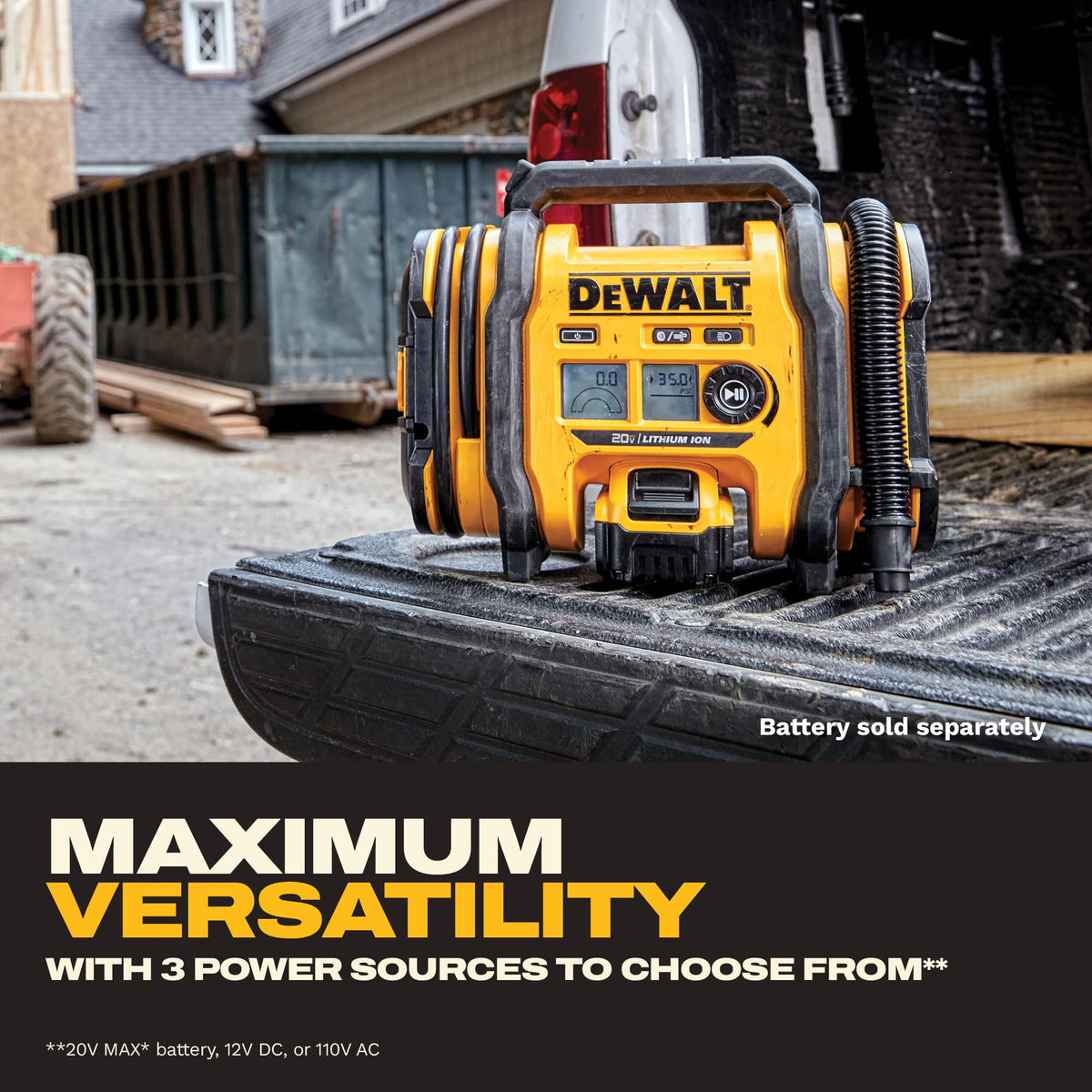 DEWALT 20V MAX Portable Tire Inflator Auto Shutoff Bare DCC020IB