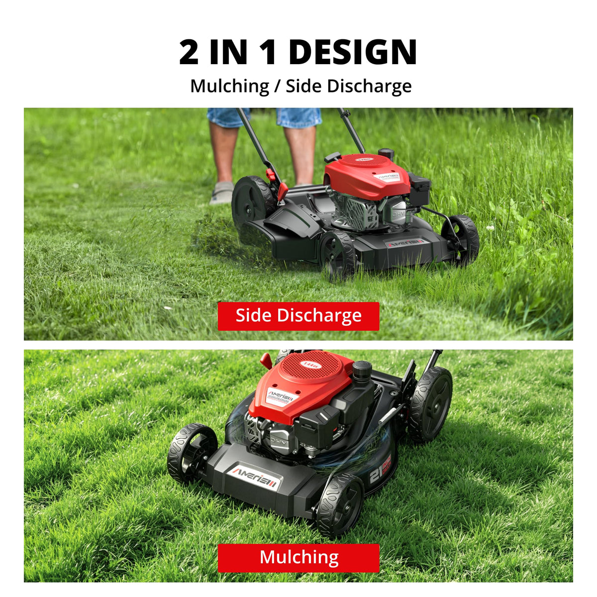 AMERISUN 21" Gas Push Lawn Mower | 144cc 4-Stroke OHV | 2-in-1